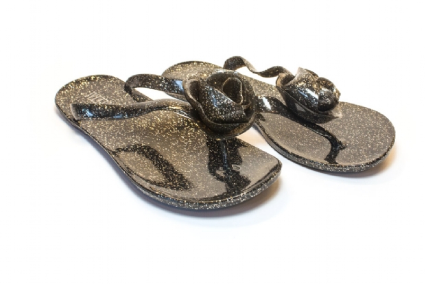 black glitter jelly sandals